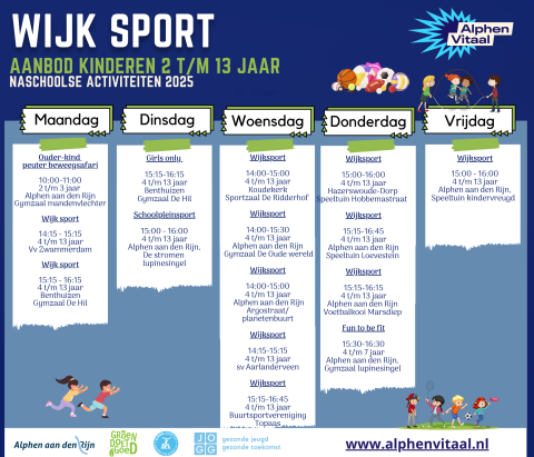 Wijksport schema Alphen Vitaal 2025 januari tot juli